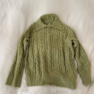 Free people Green Cable Knit Sweater